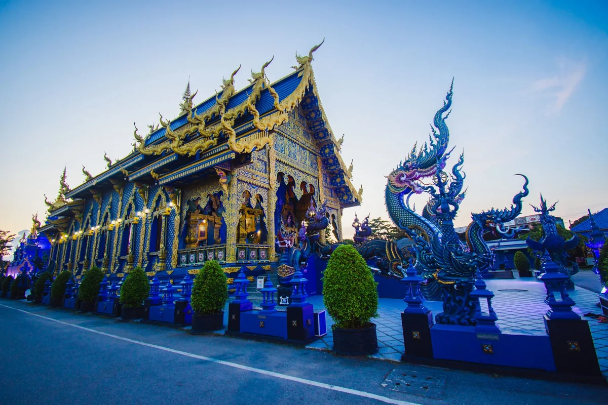 Blue Temple with intricate blue and gold architecture