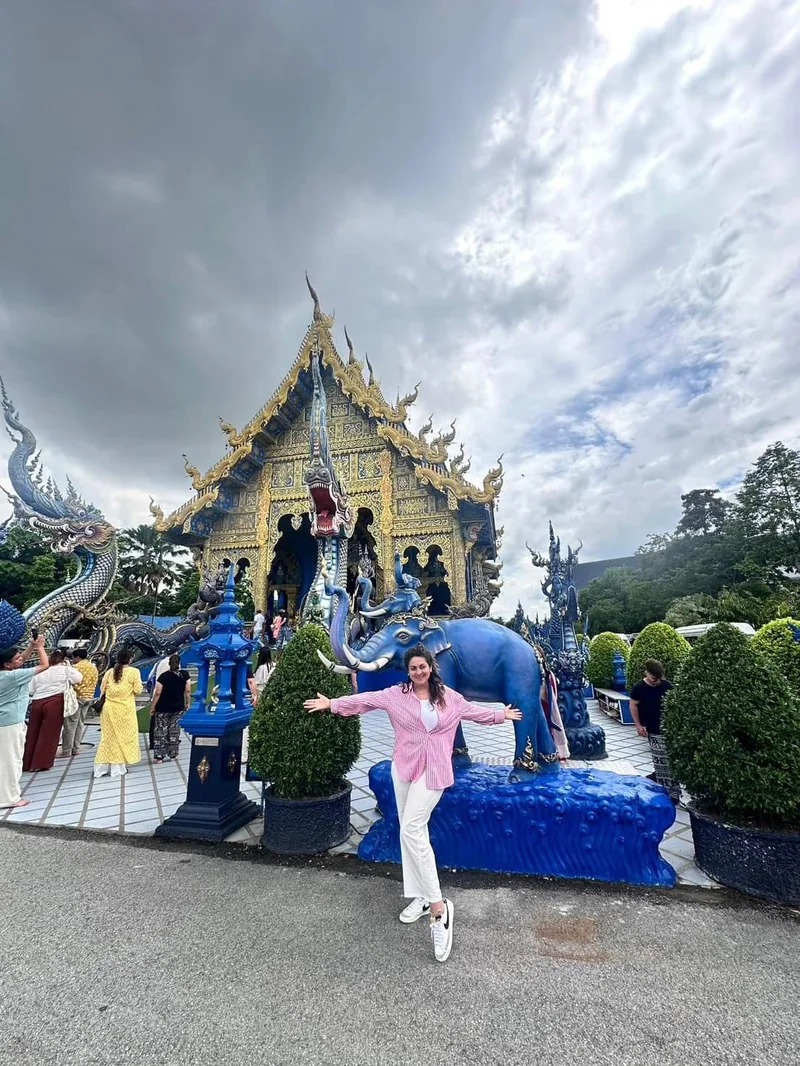 Customer at Blue Temple with elephant statues